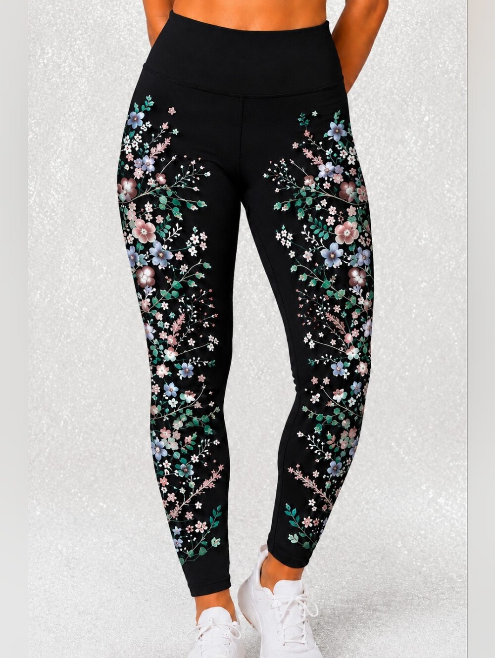 Evolution & Creation Black Multi-Color Floral Hi-Rise Leggings Women Size Medium